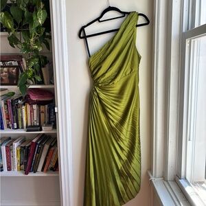 Dress Forum Green Asymmetrical Ruched Gown